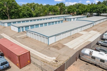 Birdseye view of a storage unit facility